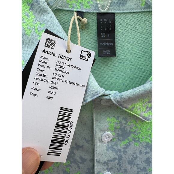 Adidas Burst Jacquard Golf Polo Yellow Green Medium NWT - Picture 6 of 12
